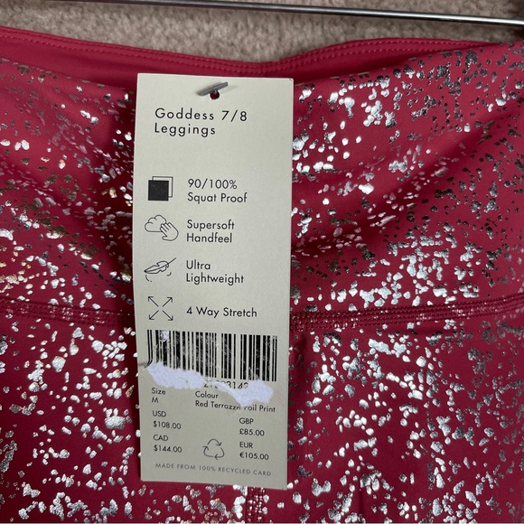 Sweaty Betty Goddess 7/8 Legging Size Medium Red Terrazzo Foil Print Workout NEW - Picture 7 of 10